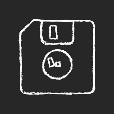 Diskette chalk white icon on dark background. Removable magnetic storage. Floppy disk. Square plastic envelope. Store information electronically. Isolated vector chalkboard illustration on blackのイラスト素材