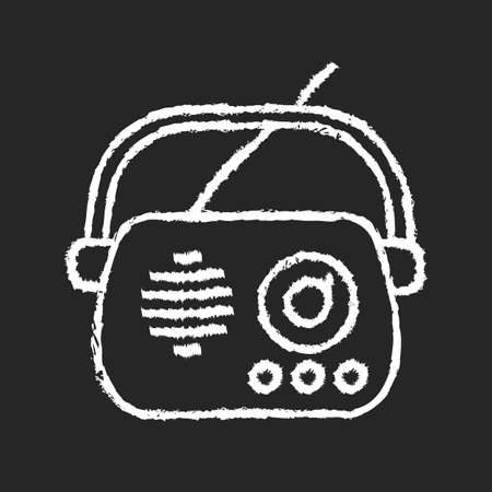 Antique radio chalk white icon on dark background. Old appliance. Collectable vintage radio model. Device for music and news transmitting. Isolated vector chalkboard illustration on blackのイラスト素材