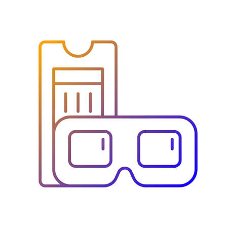 Vintage 3D cinema glasses gradient linear vector icon. Retro movie theater. Old film tickets....