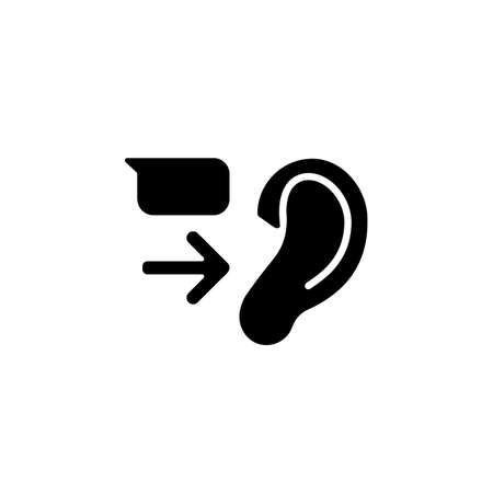 Message receiver black glyph icon. Communication process. Transmitting words. Empathy skills. Deliver, understand message. Silhouette symbol on white space. Vector isolated illustrationのイラスト素材