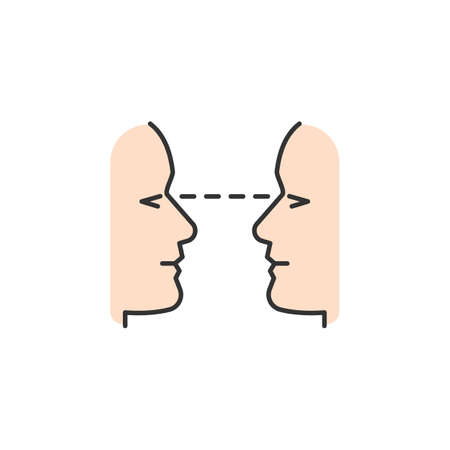 Eye contact RGB color icon. Nonverbal communication. Building connection with listener, speaker. Showing focus, attention. Indicating openness. Isolated vector illustration. Simple filled line drawingのイラスト素材