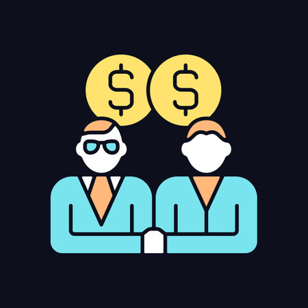 Sales representative RGB color icon for dark theme. Person that presents and sells products. Closing deals. Isolated vector illustration on night mode background. Simple filled line drawing on blackのイラスト素材