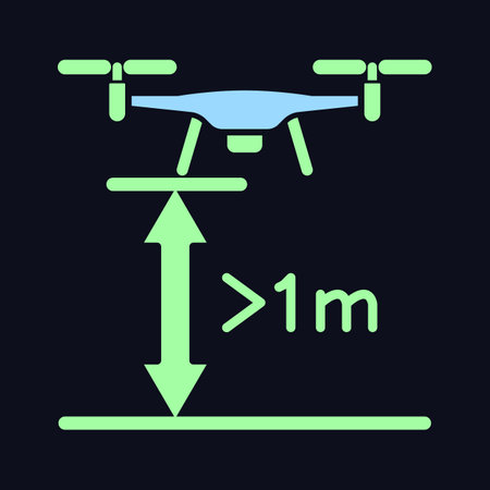 Minimum flight height RGB color manual label icon for dark theme. Isolated vector illustration on night mode background. Simple filled line drawing on black for product use instructionsのイラスト素材