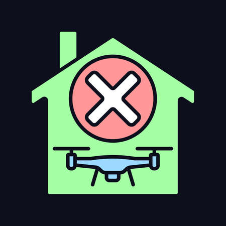 Dont use indoors RGB color manual label icon for dark theme. Potential hazard. Isolated vector illustration on night mode background. Simple filled line drawing on black for product use instructionsのイラスト素材