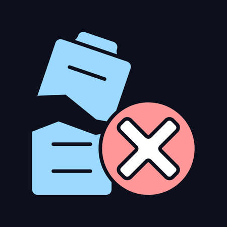 Dont use damaged battery RGB color manual label icon for dark theme. Isolated vector illustration on night mode background. Simple filled line drawing on black for product use instructionsのイラスト素材