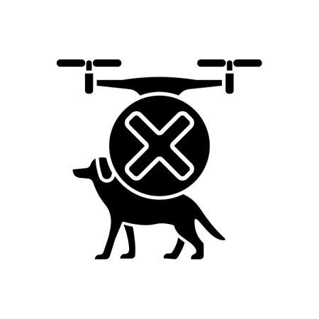 Dont fly above animals black glyph manual label icon. Safety rule for drone. Minimize pet disturbance. Silhouette symbol on white space. Vector isolated illustration for product use instructionsのイラスト素材