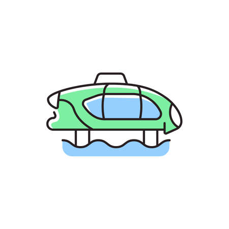 Electric water taxi RGB color icon. Innovative zero-emission design. Marine transportation for sightseeing. Hydrofoiling water transport. Isolated vector illustration. Simple filled line drawingのイラスト素材