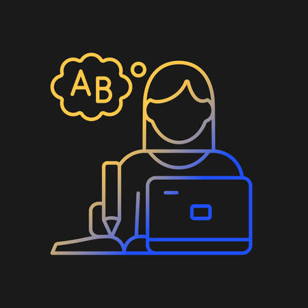 Copywriter gradient vector icon for dark theme. Creating content. Promote products and services. Freelance work. Thin line color symbol. Modern style pictogram. Vector isolated outline drawingのイラスト素材