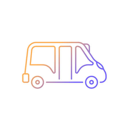 Minibus gradient linear vector icon. Small bus for transporting passengers. Motor vehicle. Travel service. Thin line color symbol. Modern style pictogram. Vector isolated outline drawingのイラスト素材