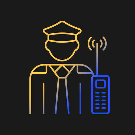 Security guard gradient vector icon for dark theme. Officer that supervises and monitor private and public property. Thin line color symbol. Modern style pictogram. Vector isolated outline drawingのイラスト素材