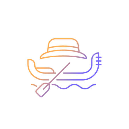 Gondola taxi gradient linear vector icon. Venetian rowing boat for tourists carrying. Water taxi in Venice. Thin line color symbol. Modern style pictogram. Vector isolated outline drawingのイラスト素材