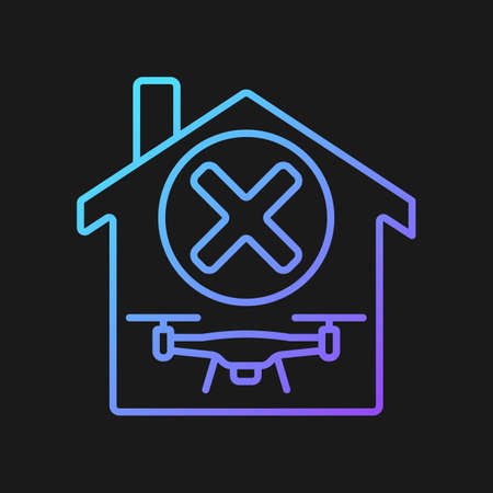 Dont use indoors gradient vector manual label icon for dark theme. Flying inside home. Thin line color symbol. Modern style pictogram. Vector isolated outline drawing for product use instructionsのイラスト素材