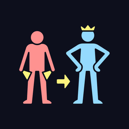 Change motivation RGB color icon for dark theme. Transformation willingness. Intrinsic force to change self. Isolated vector illustration on night mode background. Simple filled line drawing on blackのイラスト素材