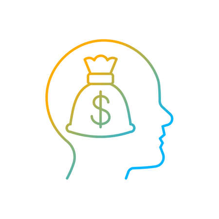 Money reward gradient linear vector icon. Reward motivates employees. Workers engagement. Payment and salary as reward. Thin line color symbol. Modern style pictogram. Vector isolated outline drawingのイラスト素材
