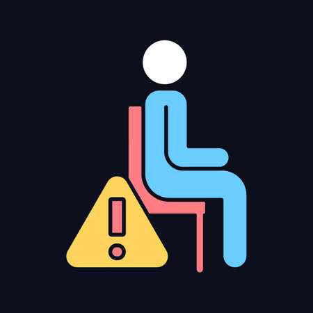 Remain seated RGB color manual label icon for dark theme. Avoid injuries. Isolated vector illustration on night mode background. Simple filled line drawing on black for product use instructionsのイラスト素材