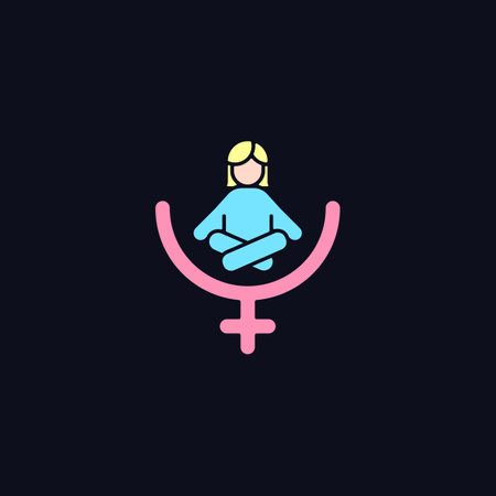 Female gender identity RGB color icon for dark theme. Feminist therapy. Mindfulness movement. Isolated vector illustration on night mode background. Simple filled line drawing on blackのイラスト素材