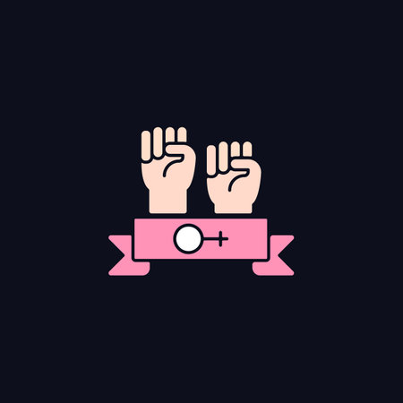 Women community RGB color icon for dark theme. Support equal rights. Feminist solidarity. Fighting sexism. Isolated vector illustration on night mode background. Simple filled line drawing on blackのイラスト素材