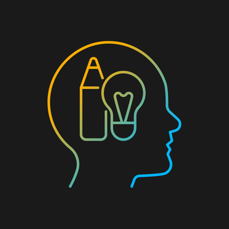 Creative motivation gradient vector icon for dark theme. Express oneself. Innovative and productive employees. Thin line color symbol. Modern style pictogram. Vector isolated outline drawingのイラスト素材
