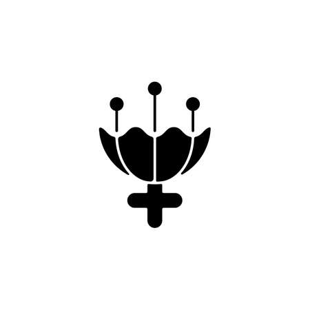 Gender symbol for female black glyph icon. Triple moon sign. Flower symbolism. Representing purity and virginity. Femininity attribute. Silhouette symbol on white space. Vector isolated illustrationのイラスト素材