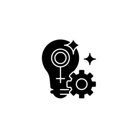 Fulfill female potential black glyph icon. Feminist activist. Raising woman status. Creating opportunities. Preventing gender inequality. Silhouette symbol on white space. Vector isolated illustrationのイラスト素材