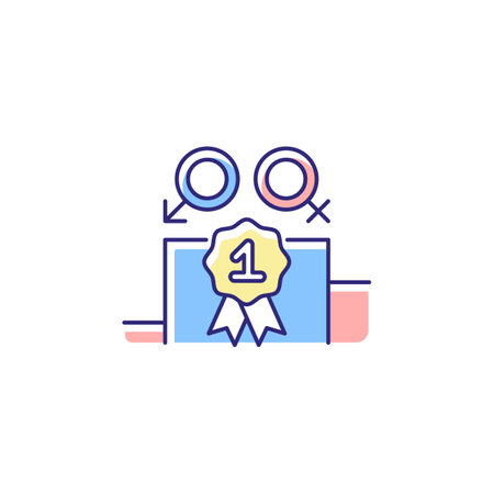 Gender equality RGB color icon. Enjoy equal rewards. Gender parity. Male and female compete together equally. Gender-balanced participation. Isolated vector illustration. Simple filled line drawingのイラスト素材