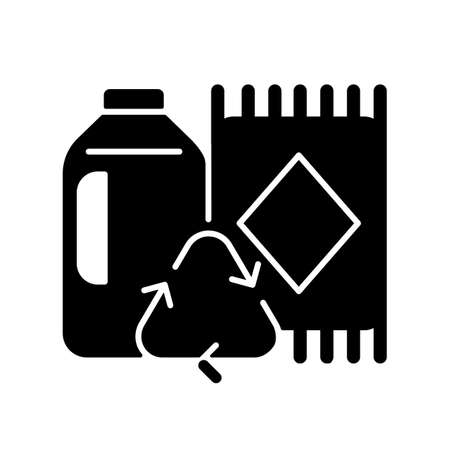 Rugs from recycled materials black glyph icon. Environmentally friendly floor mats. Recycling plastic straws. Ethical flooring option. Silhouette symbol on white space. Vector isolated illustrationのイラスト素材