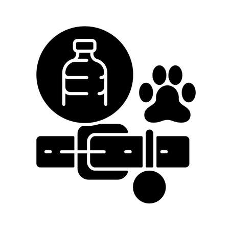 Dog collars made from plastic black glyph icon. Eco-friendly accessory for puppy. Sustainable pet leash. Bottles recycling. Silhouette symbol on white space. Vector isolated illustrationのイラスト素材