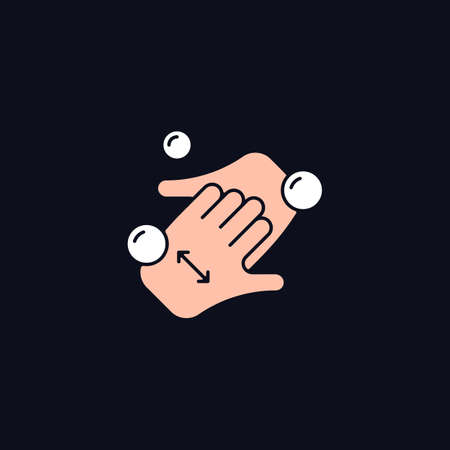 Cup fingers RGB color icon for dark theme. Cleaning hands, nails with soap. Handwashing technique. Isolated vector illustration on night mode background. Simple filled line drawing on blackのイラスト素材