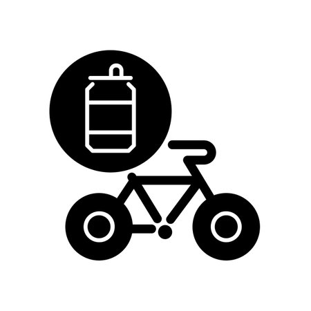 Bicycles made from steel cans black glyph icon. Eco friendly manufacturing bikes. Conscious biking equipment. Use alternative material. Silhouette symbol on white space. Vector isolated illustrationのイラスト素材