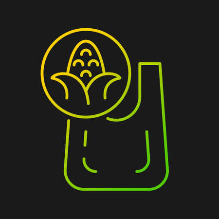 Compostable bag made from corn gradient vector icon for dark theme. Biodegradable shopping bag. Plant starch. Thin line color symbol. Modern style pictogram. Vector isolated outline drawingのイラスト素材