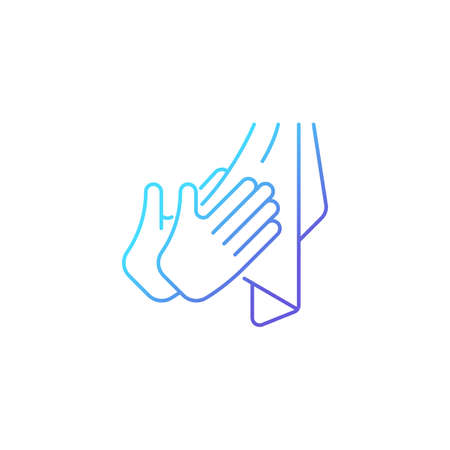 Dry hands with towel gradient linear vector icon. Effective bacteria removing. Using paper and textile towels. Thin line color symbol. Modern style pictogram. Vector isolated outline drawingのイラスト素材