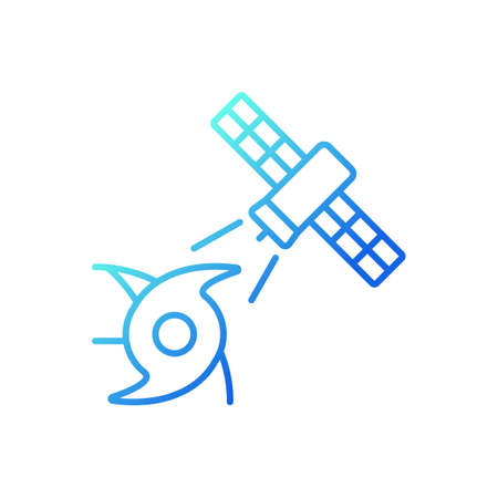 Weather, climate monitoring satellite gradient linear vector icon. Meteorological observation system. Thin line color symbol. Modern style pictogram. Vector isolated outline drawingのイラスト素材