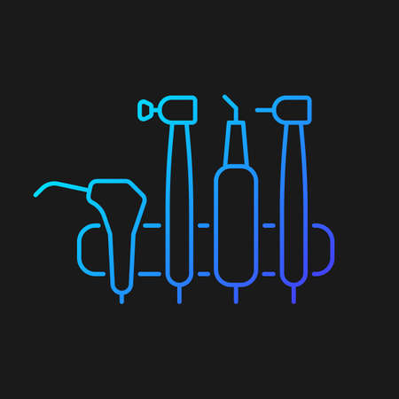 Dental machine unit gradient vector icon for dark theme. Medical tools for dentist. Orthodontic instruments. Thin line color symbol. Modern style pictogram. Vector isolated outline drawingのイラスト素材