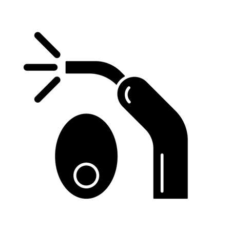 LED curing light black glyph icon. Handheld device. Hardening tooth filling. Dental equipment. Blue light exposure. Teeth whitening. Silhouette symbol on white space. Vector isolated illustrationのイラスト素材