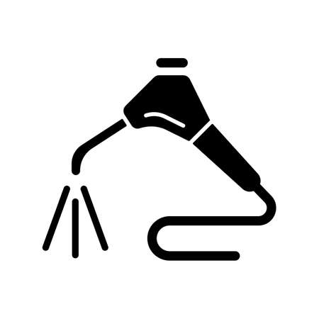 Dental water sprayer black glyph icon. Moistening patient mouth. Oral irrigation, cleaning. Remove plaque from tooth surfaces. Silhouette symbol on white space. Vector isolated illustrationのイラスト素材