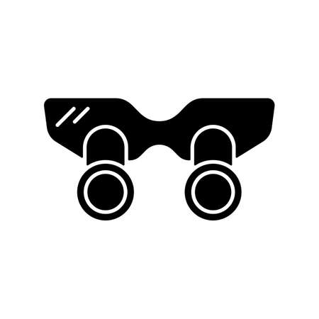 Dental loupes black glyph icon. Equipment for enlarging and examining teeth. Magnifying glasses. Enhancing dentist visual acuity. Silhouette symbol on white space. Vector isolated illustrationのイラスト素材