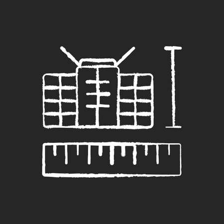 Nano Satellites chalk white icon on dark background. Cube-shaped artificial modern satelites. Low mass, size science innovative spacecrafts. Isolated vector chalkboard illustration on blackのイラスト素材