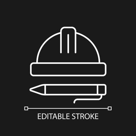 Inspection white linear icon for dark theme. Building inspector. New construction evaluation. Thin line customizable illustration. Isolated vector contour symbol for night mode. Editable strokeのイラスト素材