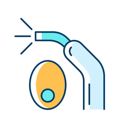 LED curing light RGB color icon. Handheld device. Hardening tooth filling. Dental equipment. Blue light exposure. Teeth whitening procedure. Isolated vector illustration. Simple filled line drawingのイラスト素材