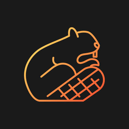 Beaver gradient vector icon for dark theme. Symbol of sovereignty. Herbivore and semiaquatic wild animal. Beaver dam. Thin line color symbol. Modern style pictogram. Vector isolated outline drawingのイラスト素材