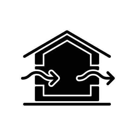 Ventilation system black glyph icon. Providing natural ventilation in building. Improving indoor air quality. Preventing condensation. Silhouette symbol on white space. Vector isolated illustrationのイラスト素材