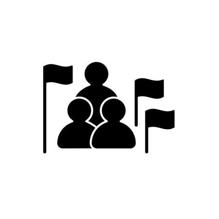 Social studies black glyph icon. Group of people, flags. Humanities science. Social science learning in schools, universities. Silhouette symbol on white space. Vector isolated illustrationのイラスト素材