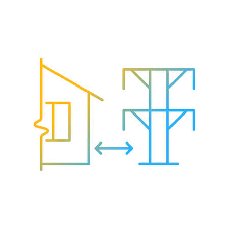 Distance from electric lines gradient linear vector icon. Space between building and power system equipment. Thin line color symbol. Modern style pictogram. Vector isolated outline drawingのイラスト素材
