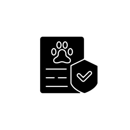 Pet insurance black glyph icon. Employee voluntary benefit. Pet-friendly workplace policy. Covering medical expenses. Care for animals. Silhouette symbol on white space. Vector isolated illustrationのイラスト素材