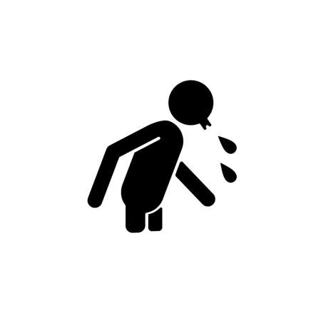 Spit black glyph icon. Rude, indecent behavior in public places. Lack of manners. Sneezing. Unhealthy habit. Spitting man. Silhouette symbol on white space. Vector isolated illustrationのイラスト素材