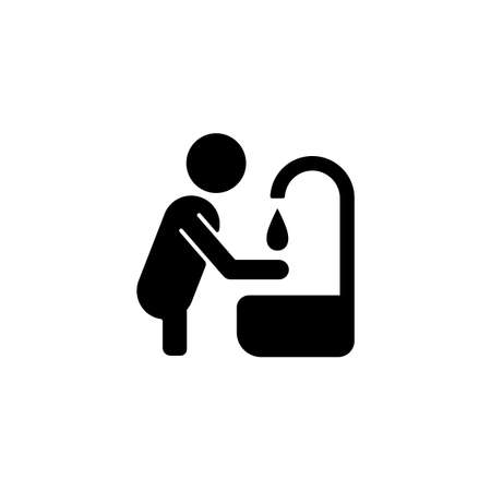 Wash hands black glyph icon. Protection measure during epidemic. Healthy habit. Personal hygiene activities, procedures. Silhouette symbol on white space. Vector isolated illustrationのイラスト素材