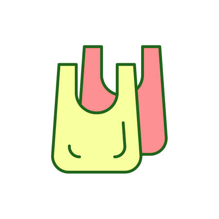 Two plastic bags RGB color icon. Polyethylene shopping bags. Refusal from single-use plastics. World movement against plastic packaging. Isolated vector illustration. Simple filled line drawingのイラスト素材