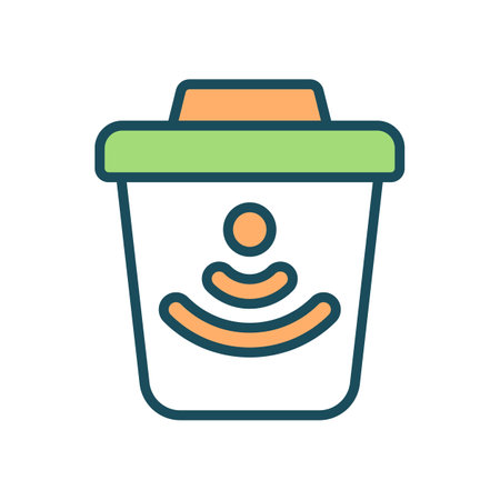 Smart trashcan RGB color icon. Garbage bin with waste monitoring system. Isolated vector illustration. Modern solutions of environmental problems around world. Simple filled line drawingのイラスト素材