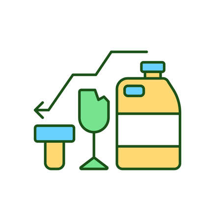 Different types of waste RGB color icon. Collection of household refuse. Reduction in waste pollution level. Sorting of waste. Isolated vector illustration. Simple filled line drawingのイラスト素材