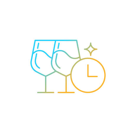 Company happy hour gradient linear vector icon. Strengthening work bonds. Drinking wine. Reward for achievements. Thin line color symbol. Modern style pictogram. Vector isolated outline drawingのイラスト素材